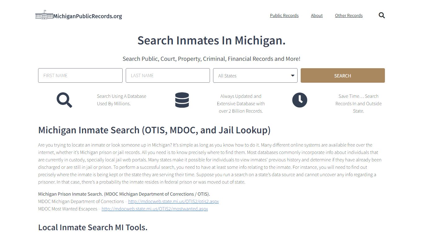 Michigan Inmate Search: OTIS / MDOC Prison and MI Jail Lookup