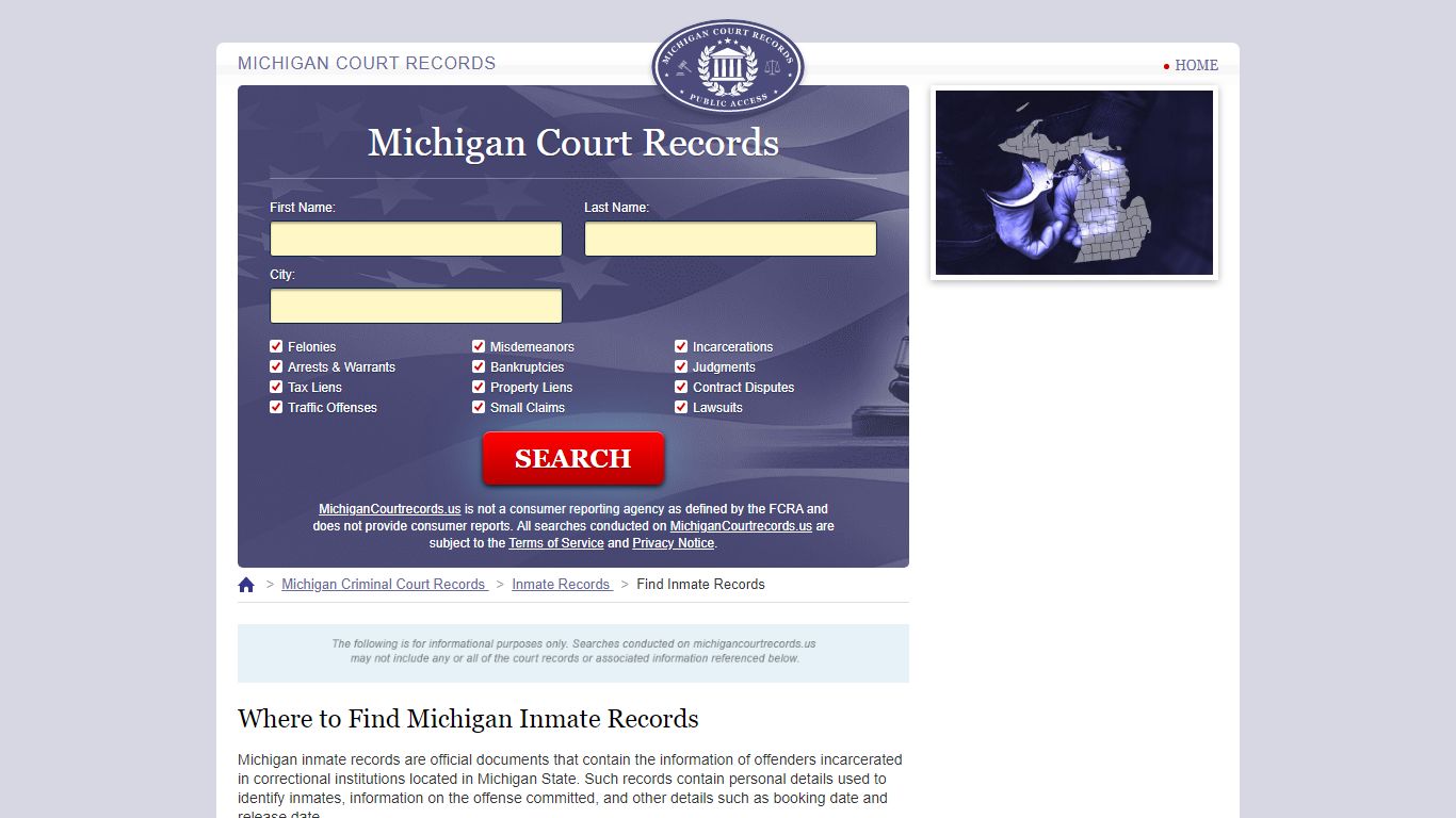 Michigan Inmate Search | MichiganCourtRecords.us